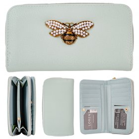 7109 MINT LONG ZIP ROUND PU PURSE WITH BEE EMBELLISHED