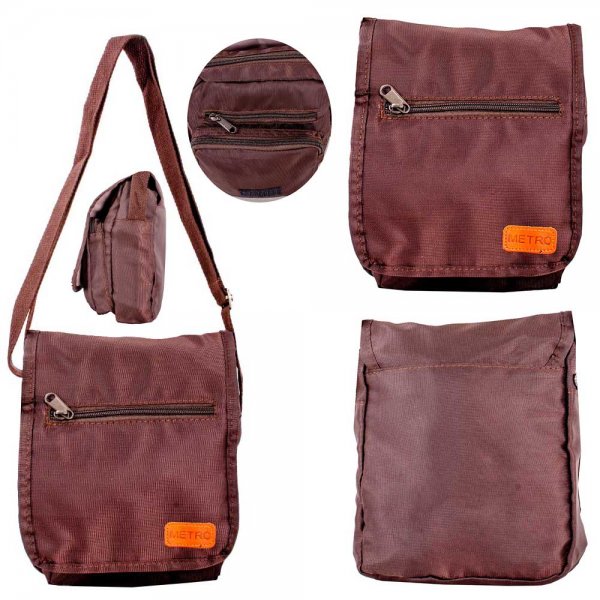 LL-256 CHOCOLATE POLYESTER X-BODY SHOULDER BAG W/4 ZIPS