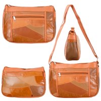 4767 TAN MULTI ECONOMY TOP ZIP W.FRONT ZIP LEATHR SHOULDER BAG