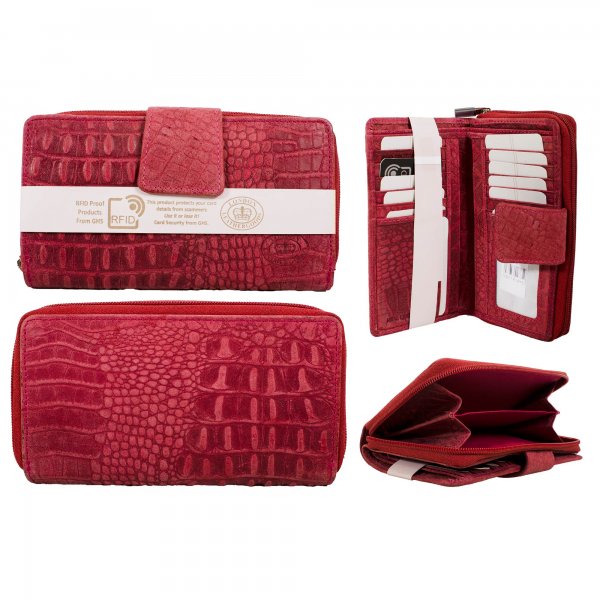 0551 RED RFID REAL LONDON LEATHER WALLET PURSE