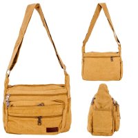 LL-237 KHAKI CANVAS SHOULDER BAG W/6 ZIPS