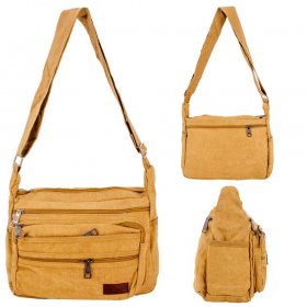 LL-237 KHAKI CANVAS SHOULDER BAG W/6 ZIPS