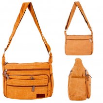 LL-237 TAN CANVAS SHOULDER BAG W/6 ZIPS