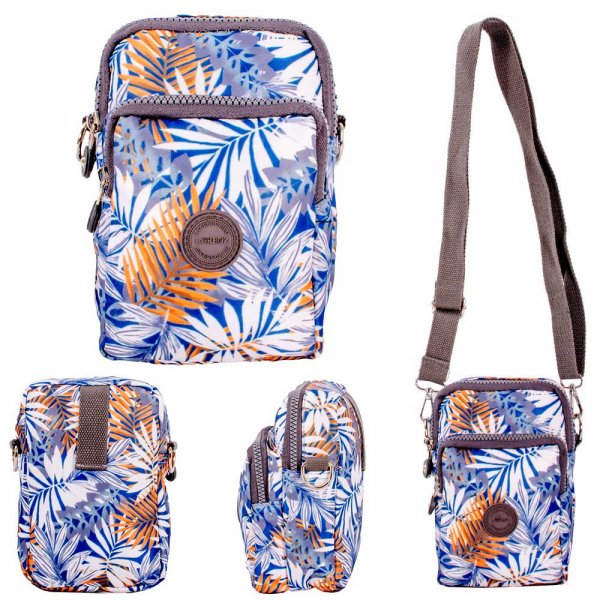 2448 BLUE W/BAMBOO LEAVES 2 ZIP X-BODY BAG