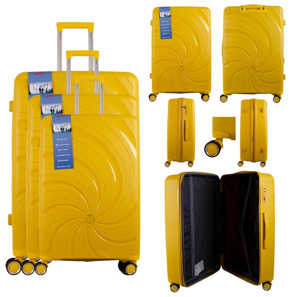 T-HC-PP04 YELLOW SET OF 3 TRAVEL TROLLEY SUITCASE