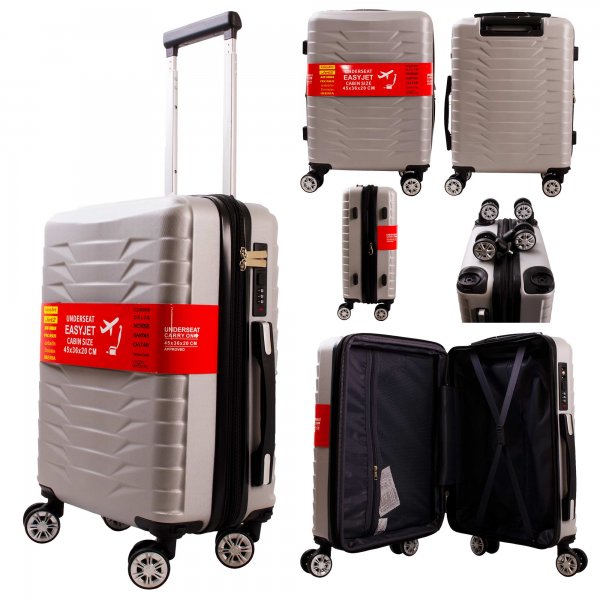 T-HC-US-1827 SILVER CABIN-SIZE EASYJET TRAVEL TROLLEY SUITCASE