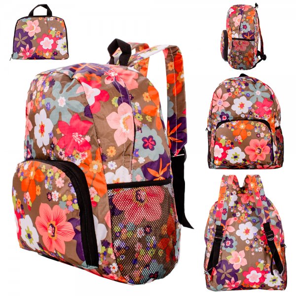 LL-98 BROWN FLORAL FOLDABLE BACKPACK