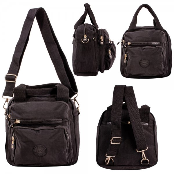 LL-251 BLACK SHOULDER BAG/BACKPACK W/5 ZIP