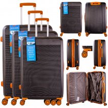 T-HC-17 BLACK SET OF 3 TRAVEL TROLLEY SUITCASE