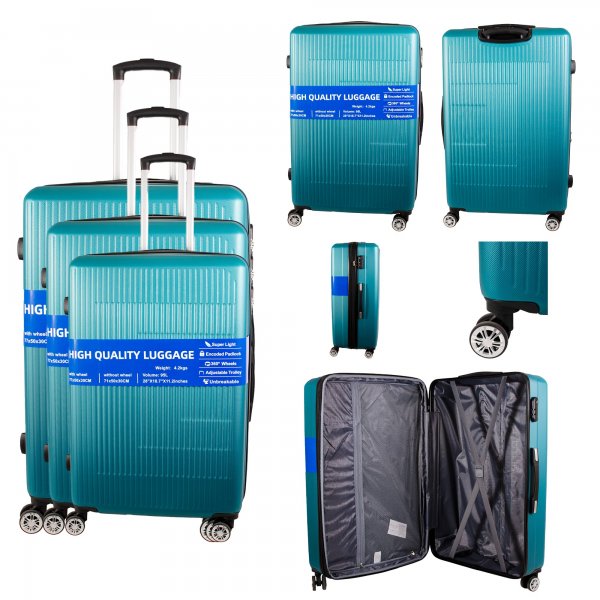 T-HC-30 GREEN SET OF 3 TRAVEL TROLLEY SUITCASE