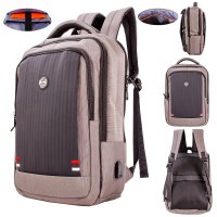 2655 GREY/BLACK 18'' PINSTRIPE POLYESTR BACKPACK W/PU PATTERN