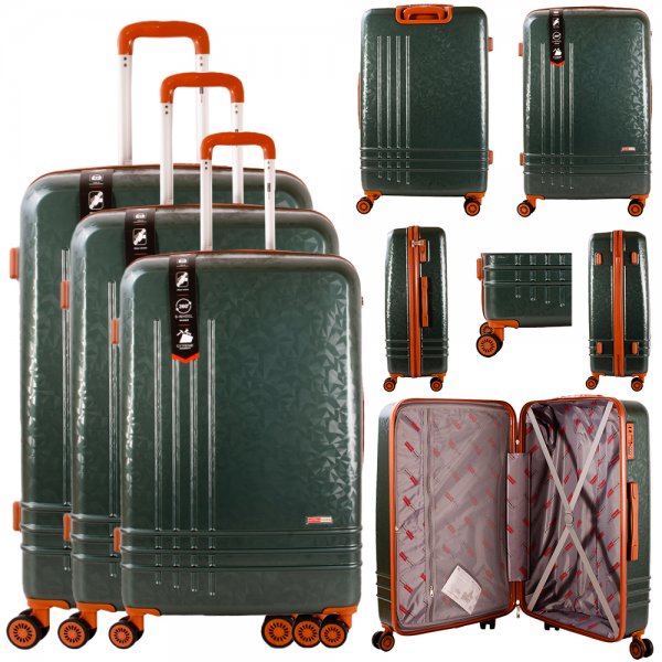 VS-1002 FOREST GREEN SET OF 3 TRAVEL TROLLEY SUITCASES