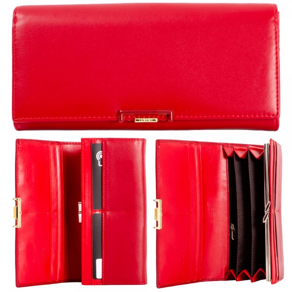 7260 RED LARGE PU TRIFOLD WALLET PURSE W/MULTIPLE CARD SECTION