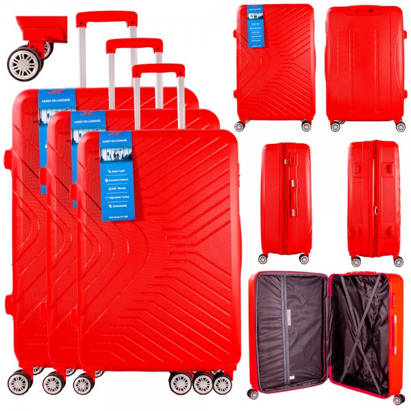 T-HC-15 RED SET OF 3 TRAVEL TROLLEY SUITCASE