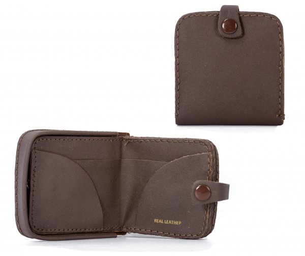 TP-02 BROWN LEATHER COIN PURSE W/ INTERIOR NOTE SECTION