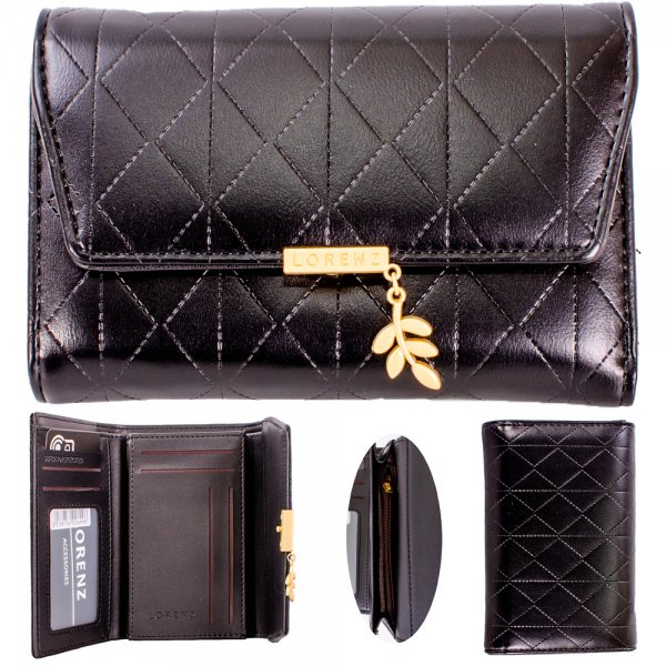 7258 BLACK MEDIUM QUILTED EFFECT PU RFID PURSE W/MULTIPLE C.SLOT