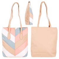 5711 BEIGE/PINK/BLUE/WHITE PU TOP ZIP TOTE/SHOPPING/SHOULDER BAG