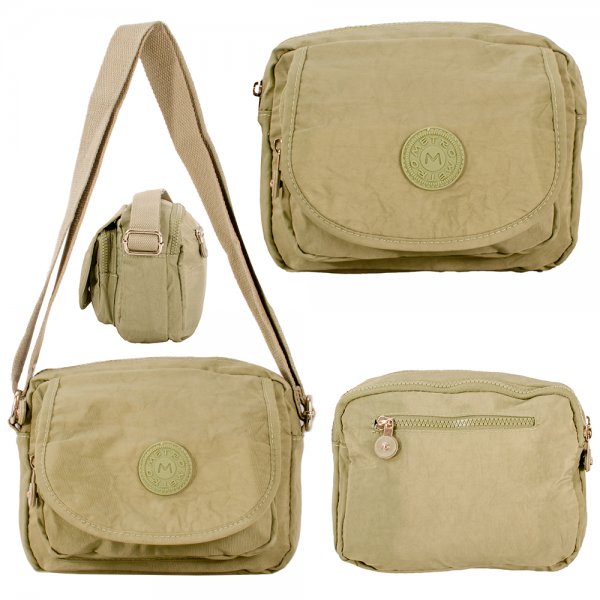 LL-248 KHAKI X-BODY 4 ZIP SHOULDER BAG