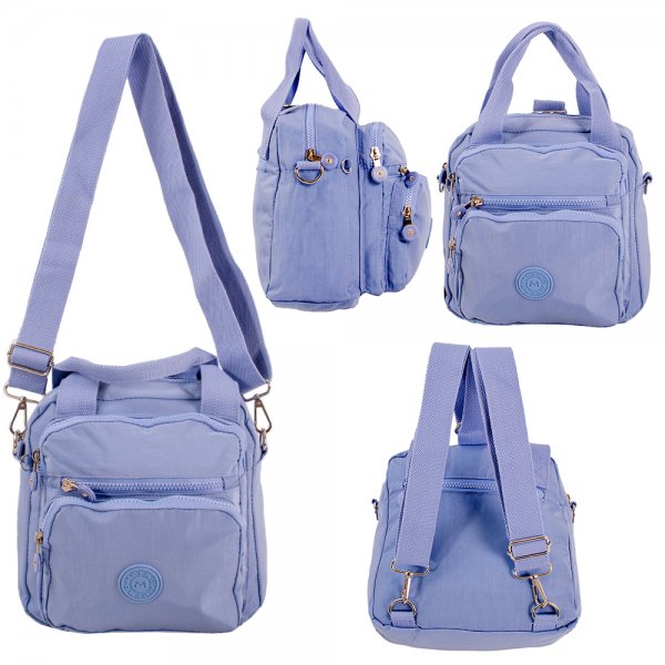 LL-251 BLUE SHOULDER BAG/BACKPACK W/5 ZIP