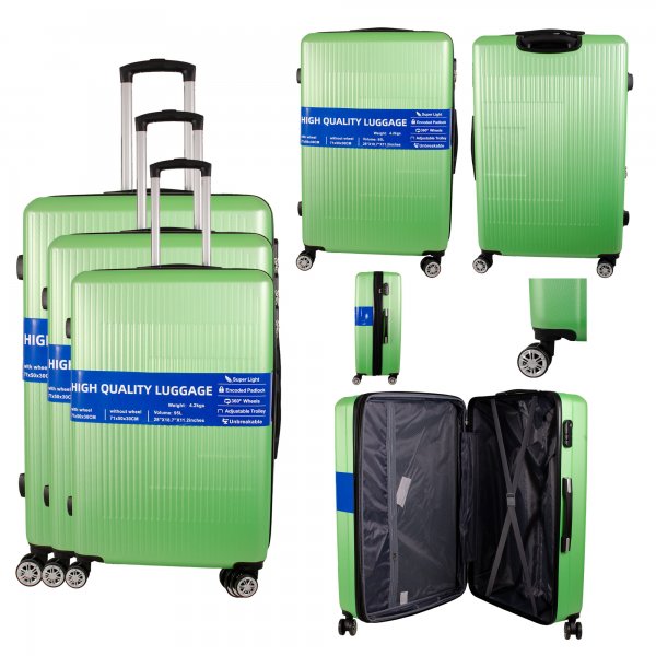 T-HC-30 LIME GREEN SET OF 3 TRAVEL TROLLEY SUITCASE