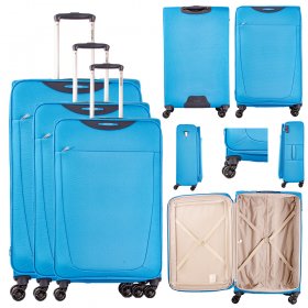 1985 BLUE SET OF 3 TRAVEL TROLLEY SUITCASES