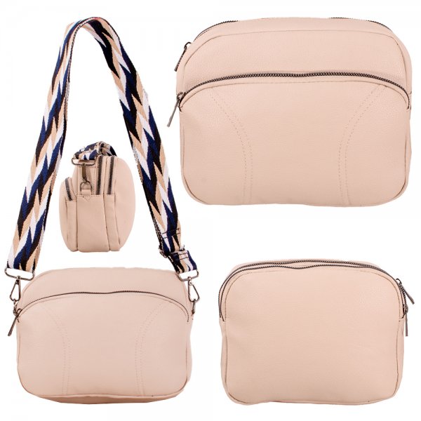 JBFB459 SAND PU FASHION X-BODY SHOULDER BAG WITH 3 ZIPS