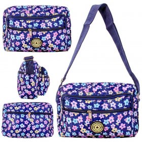 LL-157A BLUE FLORAL 4 ZIP SHOULDER BAG