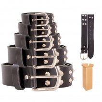 BLACK 1.5'' LEATHR PUNK RIVET STUDDED METAL BUCKLE ALL-SIZE BELT