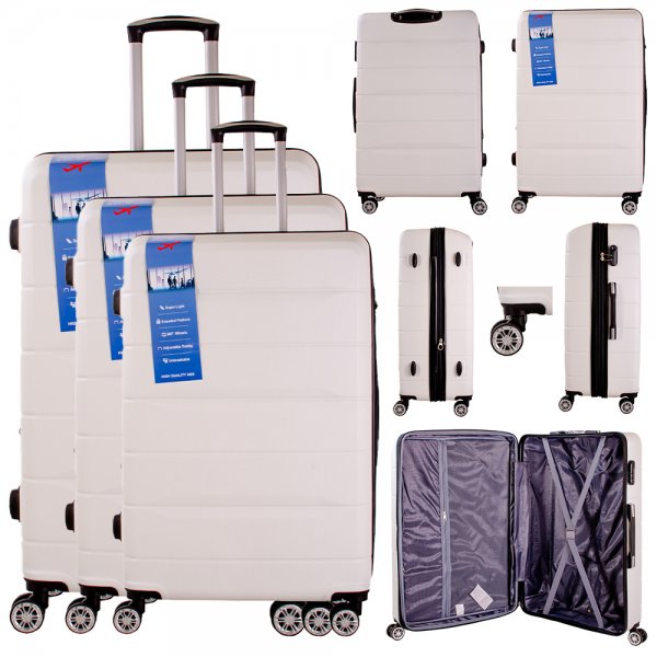 T-HC-24 WHITE SET OF 3 TRAVEL TROLLEY SUITCASE