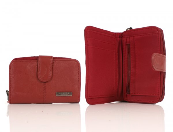 3706 RFID - Cow Hide Zip Round Purse Wallet RED