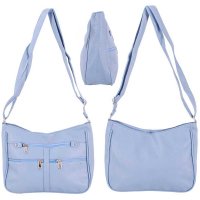 5702 BLUE LEATHER GRAIN PU TOP ZIP FASHION SHOULDER BAG W/4 ZIP