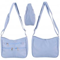 5702 BLUE LEATHER GRAIN PU TOP ZIP FASHION SHOULDER BAG W/4 ZIP