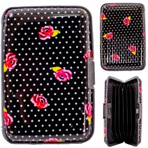 0002 BLACK W/WHITE DOT RED ROSE MULTIPLE CARD HOLDER