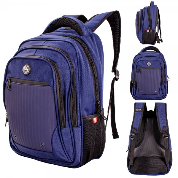 2654 BLUE/BLUE 16'' PINSTRIPE POLYESTER BACKPACK W/PU PATTERN