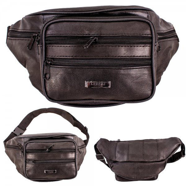 1442 BLACK LEATHER BUMBAG W/6 ZIPS