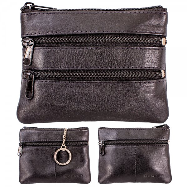 0997 BLACK GRAINED C.NAPPA PURSE W/2 FRONT & BACK ZIP