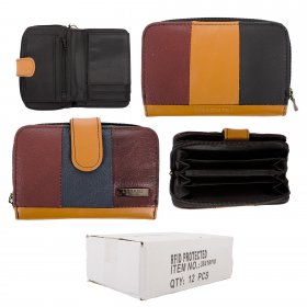 3841 RFID LEATHER TRI COLOUR WALLET 12 PACK