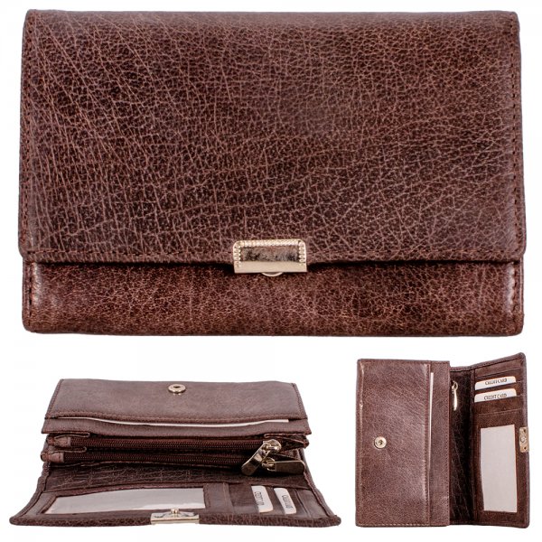 N-505 BROWN LEATHER TRIFOLD WALLET PURSE W/MULTIPLE CARD SECTION