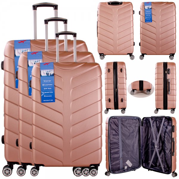 T-HC-25 ROSE GOLD SET OF 3 TRAVEL TROLLEY SUITCASE