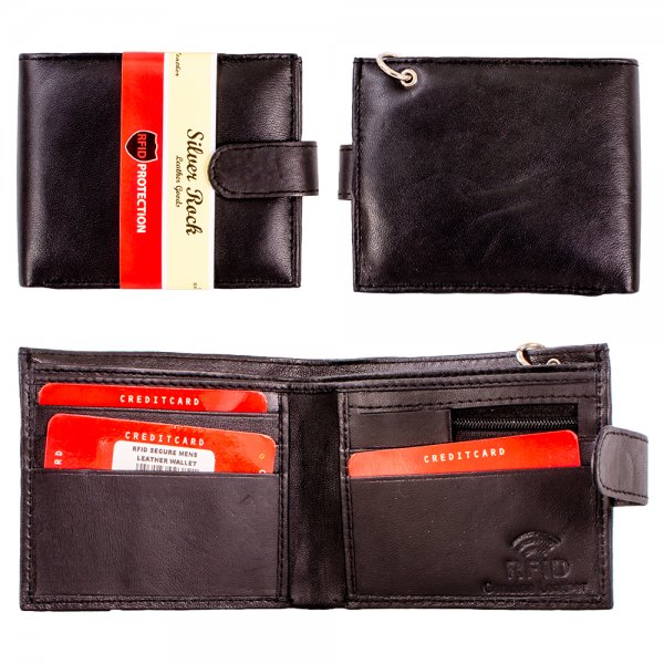 CW2 BLACK RFID LEATHER WALLET WITH CHAIN