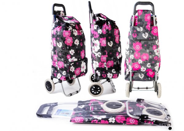 ST-02-FP PINK FLOWER 2 WHEEL SHOPPING TROLLEY