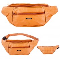 1443 TAN LEATHER BUMBAG W/4 ZIPS