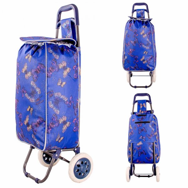 JBST06 NAVY BUTTERFLY 2-WHEEL SHOPPING TROLLEY BAG