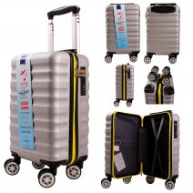 T-HC-US-28 SILVER YELLOW ZIP CABIN-SIZE TRAVEL TROLLEY SUITCASE