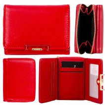 7259 RED PU TRIFOLD WALLET PURSE W/MULTIPLE CARD SECTION