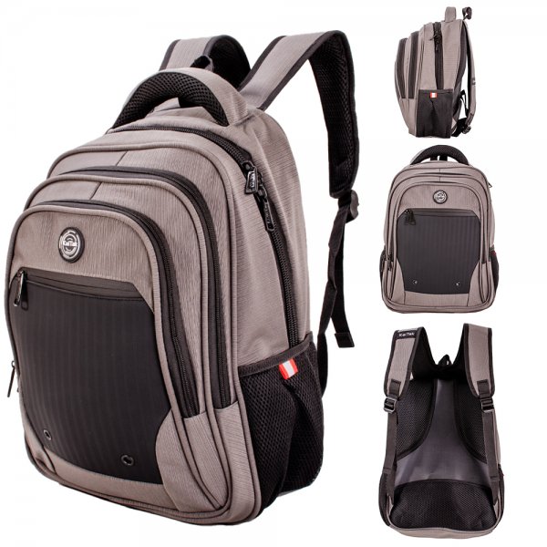 2654 GREY/BLACK 16'' PINSTRIPE POLYESTER BACKPACK W/PU PATTERN