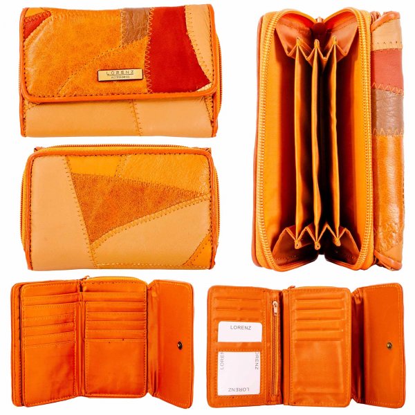 4617 TAN MULTI-PATCH LEATHER PURSE W/MULTIPLE CARD SLOTS