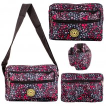 LL-157B BLACK FLORAL 4 ZIP SHOULDER BAG