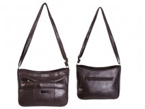 5881 Leather Grn PU Twin Top Zip Bag wt Frnt & Bck Dark Brown