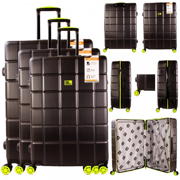 JB2074 GREY/NEON YELLOW SET OF 3 TRAVEL TROLLEY SUITCASE